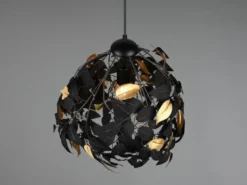 LED Pendelleuchte mit Blätter Lampenschirm Schwarz Gold, Ø 38cm