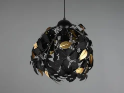 LED Pendelleuchte mit Blätter Lampenschirm Schwarz Gold, Ø 38cm