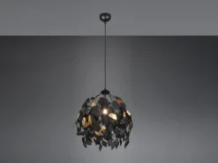 LED Pendelleuchte mit Blätter Lampenschirm Schwarz Gold, Ø 38cm