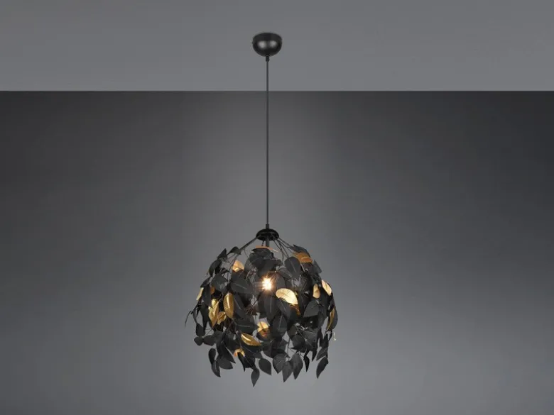 LED Pendelleuchte mit Blätter Lampenschirm Schwarz Gold, Ø 38cm