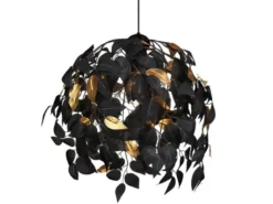 LED Pendelleuchte mit Blätter Lampenschirm Schwarz Gold, Ø 38cm