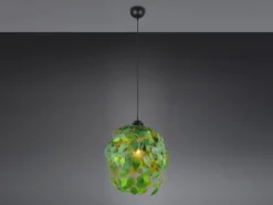LED Pendelleuchte mit Blätter Lampenschirm in Grün, Ø 38cm