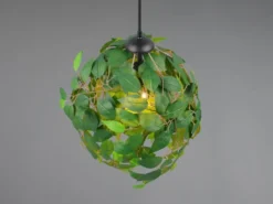 LED Pendelleuchte mit Blätter Lampenschirm in Grün, Ø 38cm