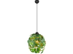 LED Pendelleuchte mit Blätter Lampenschirm in Grün, Ø 38cm