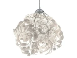 LED Pendelleuchte mit Blätter Lampenschirm in Weiß, Ø 38cm