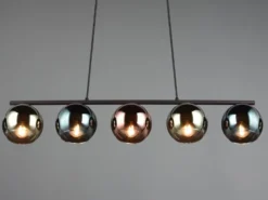 LED Pendelleuchte mit bunt verspiegelten Glaskugeln, Breite 83cm