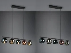 LED Pendelleuchte mit bunt verspiegelten Glaskugeln, Breite 83cm