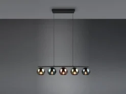 LED Pendelleuchte mit bunt verspiegelten Glaskugeln, Breite 83cm