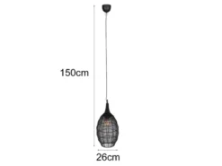 LED Pendelleuchte mit Drahtgeflecht Lampenschirm Oval Schwarz, Ø 26cm