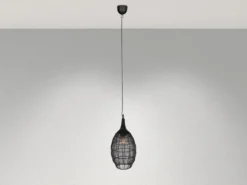 LED Pendelleuchte mit Drahtgeflecht Lampenschirm Oval Schwarz, Ø 26cm