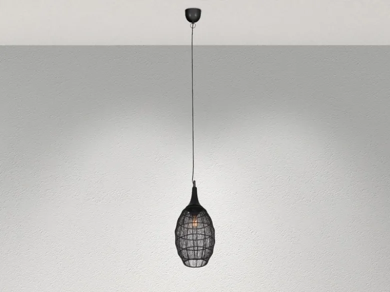 LED Pendelleuchte mit Drahtgeflecht Lampenschirm Oval Schwarz, Ø 26cm