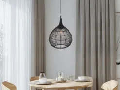 LED Pendelleuchte mit Drahtgeflecht Lampenschirm Schwarz, Ø 42cm
