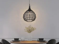 LED Pendelleuchte mit Drahtgeflecht Lampenschirm Schwarz, Ø 42cm