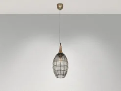 LED Pendelleuchte mit Drahtgeflecht Lampenschirm Oval Altmessing, Ø 26cm