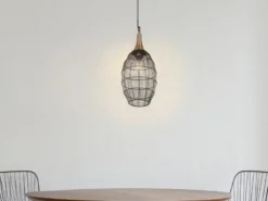 LED Pendelleuchte mit Drahtgeflecht Lampenschirm Oval Altmessing, Ø 26cm