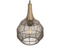 LED Pendelleuchte mit Drahtgeflecht Lampenschirm Altmessing, Ø 26cm