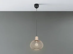 LED Pendelleuchte mit Gitter Lampenschirm Beige, Ø 33cm