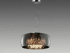 LED Pendelleuchte mit Glas Chrom in Rauchglas Optik & Kristallbehang Ø 50cm