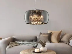 LED Pendelleuchte mit Glas Chrom in Rauchglas Optik & Kristallbehang Ø 40cm