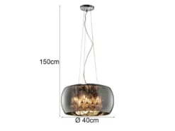LED Pendelleuchte mit Glas Chrom in Rauchglas Optik & Kristallbehang Ø 40cm