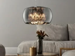 LED Pendelleuchte mit Glas Chrom in Rauchglas Optik & Kristallbehang Ø 40cm
