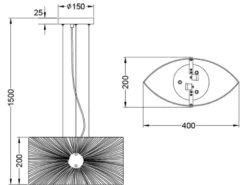 LED Pendelleuchte mit Glas Lampenschirm Weiß Oval, Breite 40cm