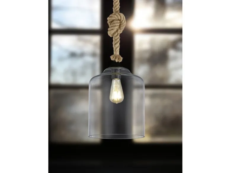 LED Pendelleuchte mit Glasschirm und Hanfseil Abhängung, Ø 24,5cm