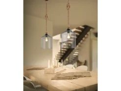 LED Pendelleuchte mit Glasschirm und Hanfseil Abhängung, Ø 24,5cm