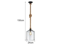 LED Pendelleuchte mit Glasschirm und Hanfseil Abhängung, Ø 24,5cm