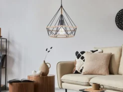 LED Pendelleuchte mit Hanfseil und Drahtgestell Schwarz, Ø 38cm