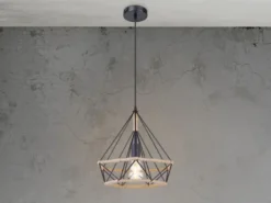 LED Pendelleuchte mit Hanfseil und Drahtgestell Schwarz, Ø 38cm