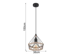 LED Pendelleuchte mit Hanfseil und Drahtgestell Schwarz, Ø 25cm
