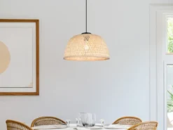 LED Pendelleuchte mit Korbgeflecht Lampenschirm aus Bambus, Ø 40cm