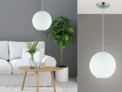 LED Pendelleuchte mit Kugel aus weißem Opalglas, Ø 25cm