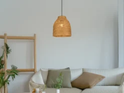 LED Pendelleuchte mit Lampenschirm aus geflochtenem Papiergarn, Ø 25cm