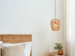 LED Pendelleuchte mit Lampenschirm geflochten aus Wasserhyazinthe, Ø 29cm