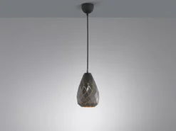 LED Pendelleuchte mit Lasercut Muster geometrisch Anthrazit innen Gold, Ø 15cm