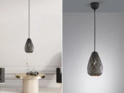 LED Pendelleuchte mit Lasercut Muster geometrisch Anthrazit innen Gold, Ø 15cm