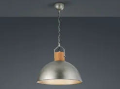 LED Pendelleuchte mit Metall Lampenschirm und Holzelement, Ø 45cm