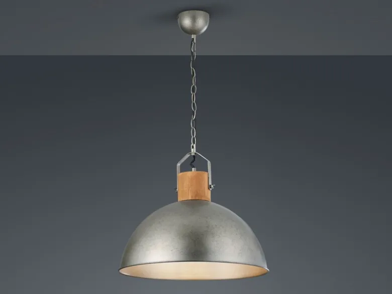 LED Pendelleuchte mit Metall Lampenschirm und Holzelement, Ø 45cm