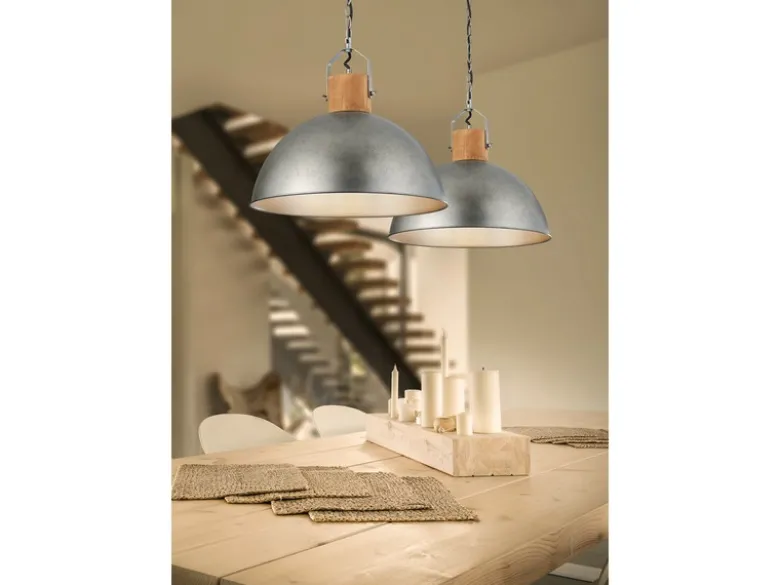 LED Pendelleuchte mit Metall Lampenschirm und Holzelement, Ø 45cm