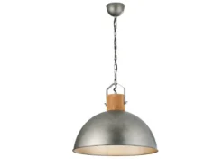 LED Pendelleuchte mit Metall Lampenschirm und Holzelement, Ø 45cm