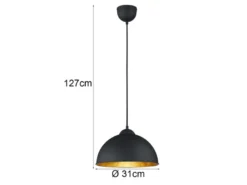 LED Pendelleuchte mit Metall Lampenschirm Schwarz innen Gold, Ø 31cm
