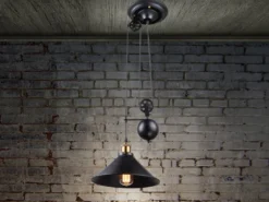 LED Pendelleuchte mit Metallschirm Schwarz, Höhe 90cm-180cm