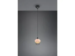 LED Pendelleuchte mit Rattan Geflecht Natur und Gitter im Boho Stil, Ø 18cm