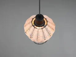 LED Pendelleuchte mit Rattan Geflecht Natur und Gitter im Boho Stil, Ø 18cm