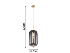 LED Pendelleuchte mit Rauchglas 1-flammig Metall Messing, Ø 22cm