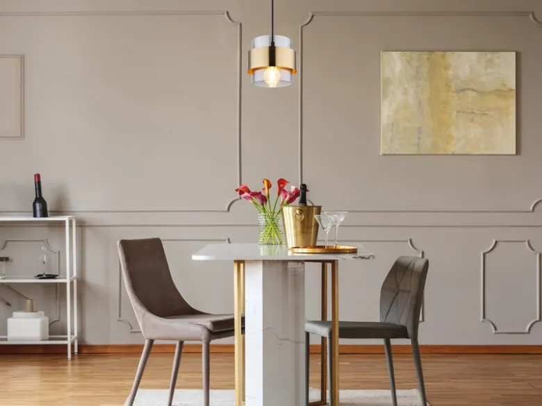 LED Pendelleuchte mit Rauchglas Lampenschirm und Messingring, Ø 18cm