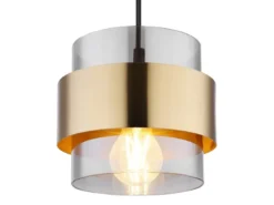 LED Pendelleuchte mit Rauchglas Lampenschirm und Messingring, Ø 18cm