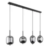 LED Pendelleuchte mit 4 Rauchglaskugeln Metall Schwarz, Breite 100cm
